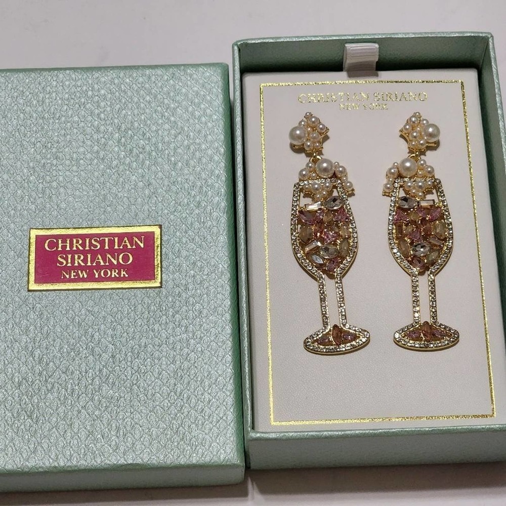 Christian Siriano jeweled champagne glass earrings new!!!